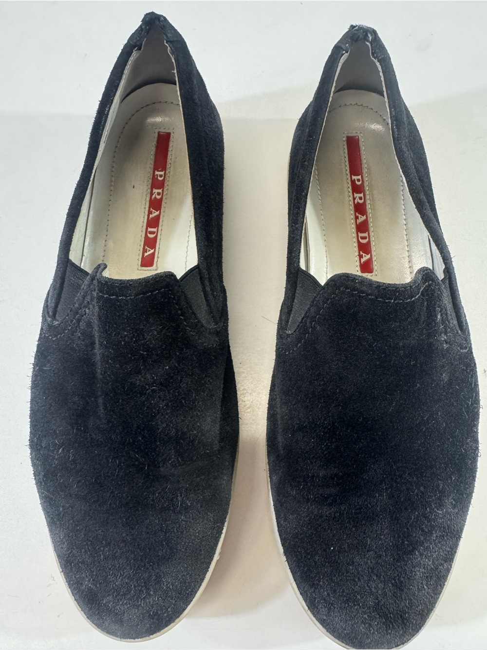 Prada Black Suede Slip-On loafers women’s size 38 (7.5) *worn